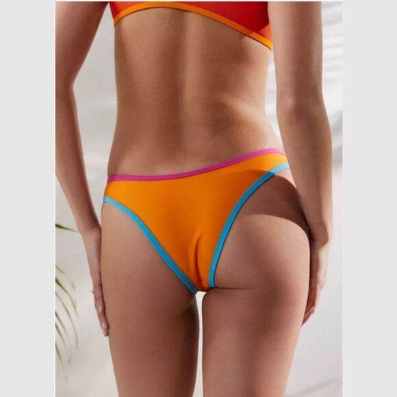 IT'S NOW COOL The 90s Duo Bikini Bottom Cheeky Bright Colorful Orange Sz L NWT - Picture 10 of 11